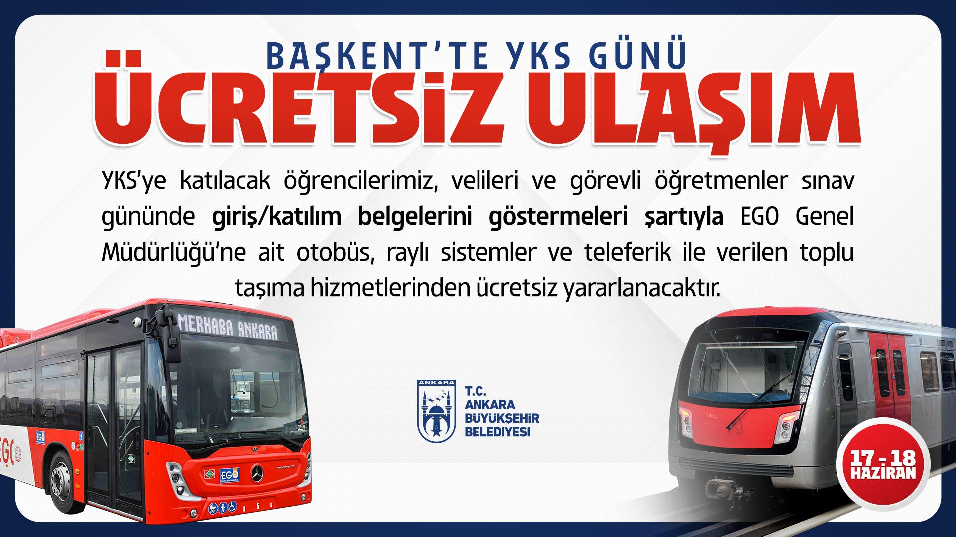 YKS'YE GİRECEK BAŞKENTLİ ÖĞRENCİLERE ULAŞIM ÜCRETSİZ