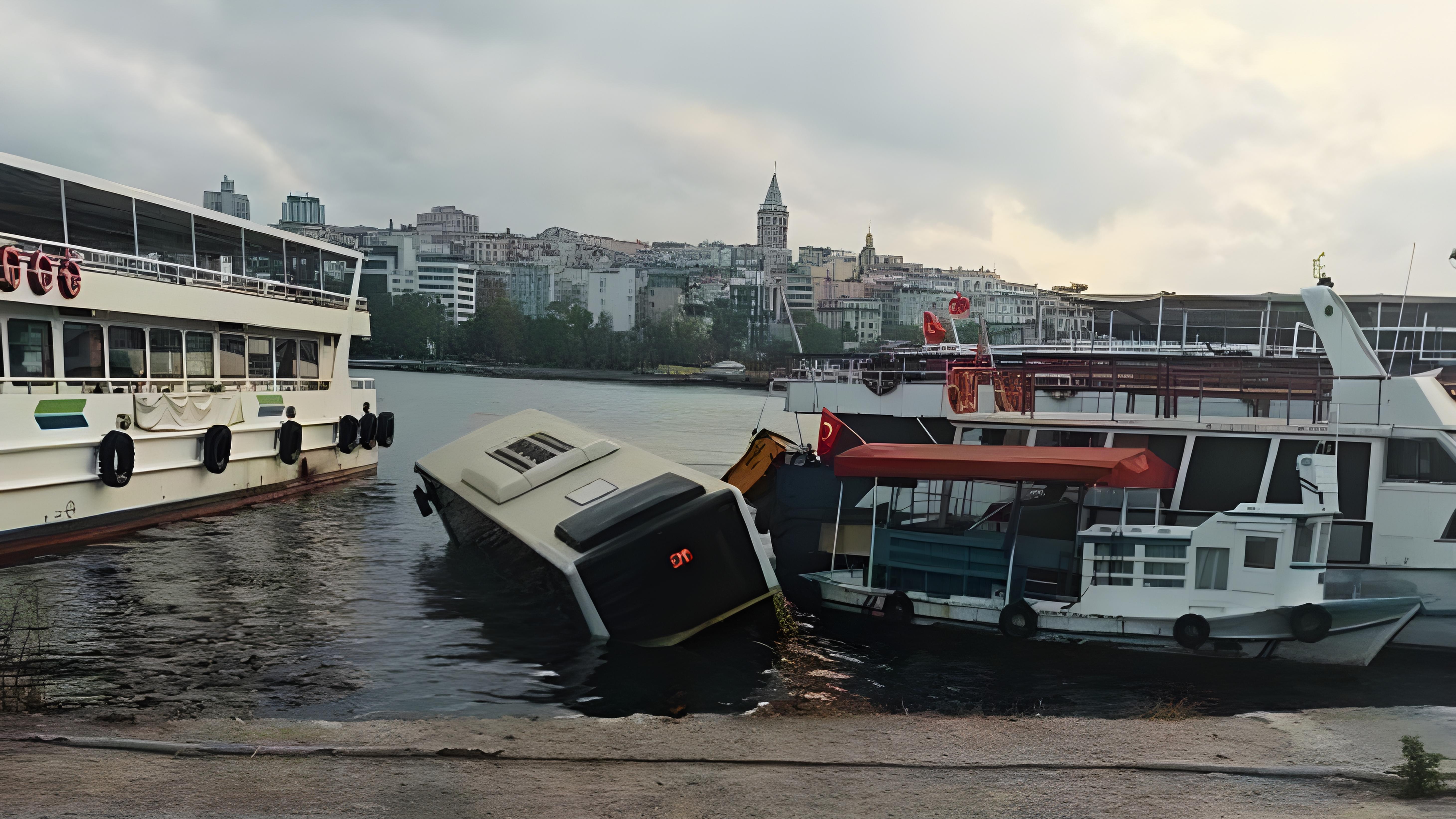 İSTANBUL'DA İETT OTOBÜSÜ DENİZE DÜŞTÜ